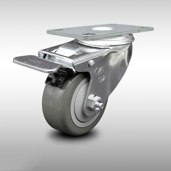 3.5 Inch SS Gray Polyurethane Top Plate Caster with Total Lock Brake SCC